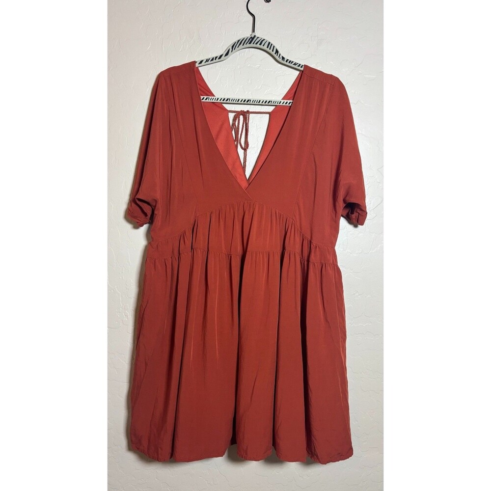 Rust Terracotta Boho Tiered Mini Dress Open Back Tassel Tie Women’s Unbranded